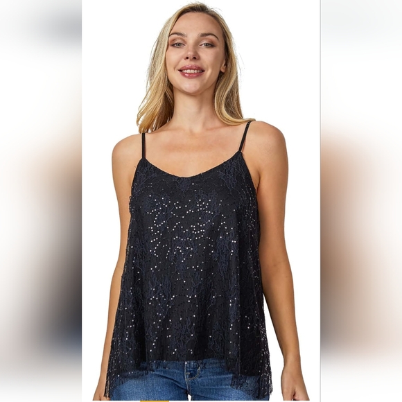 Women's Sequin Tank Tops Sleveless Sparkle Shimmer Camisole Cocktail Club Party - Picture 3 of 5